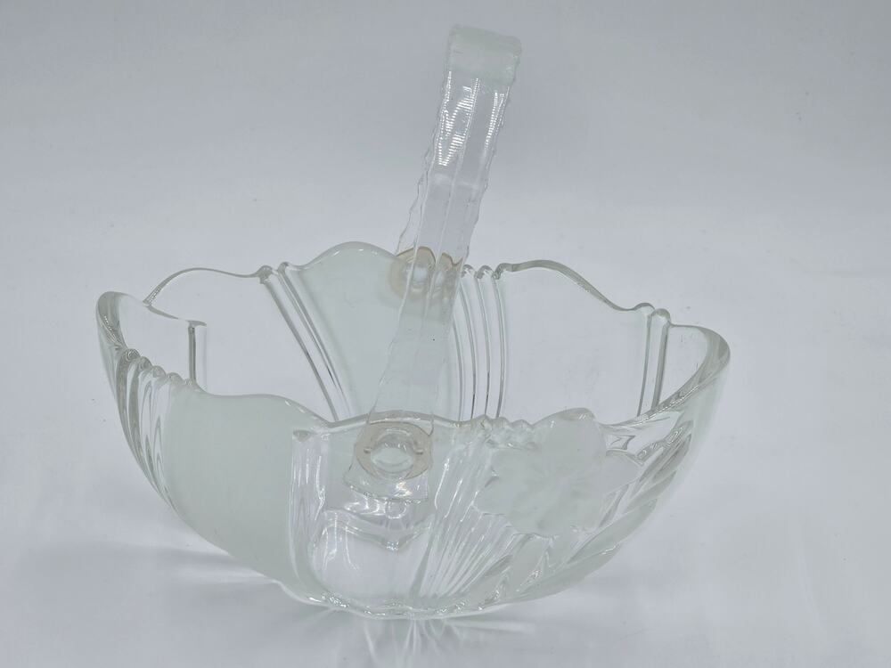 Vintage Mikasa Satin Orchid Glass Basket Clear Floral Decor